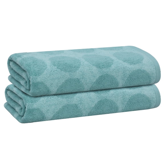PREMIUS 2 Pack Circles 100% Cotton Yarn Dyed Bath Towel, Aqua-Cyan, 27x54 Inches