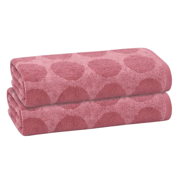 PREMIUS 2 Pack Circles 100% Cotton Yarn Dyed Bath Towel, Rose-Burgundy, 27x54 Inches