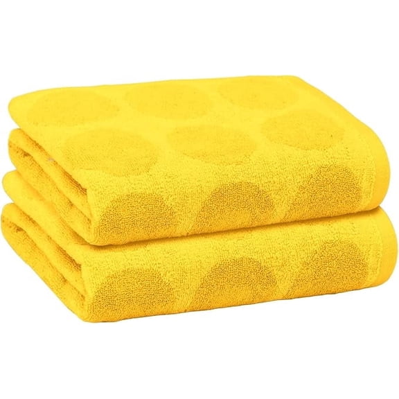 PREMIUS 2 Pack Circles 100% Cotton Yarn Dyed Hand Towel, Sunstruck-Yellow, 16x28 Inches