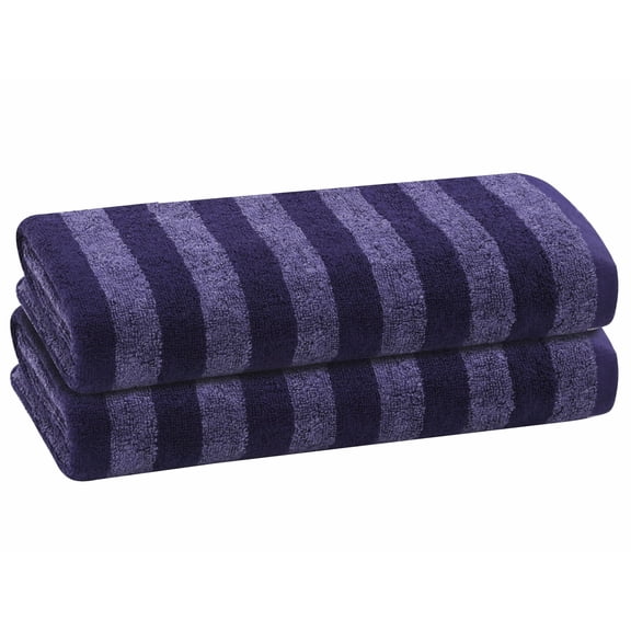 PREMIUS 2 Pack Stripes 100% Cotton Yarn Dyed Bath Towel, Navy-Blue, 27 x 54 Inches