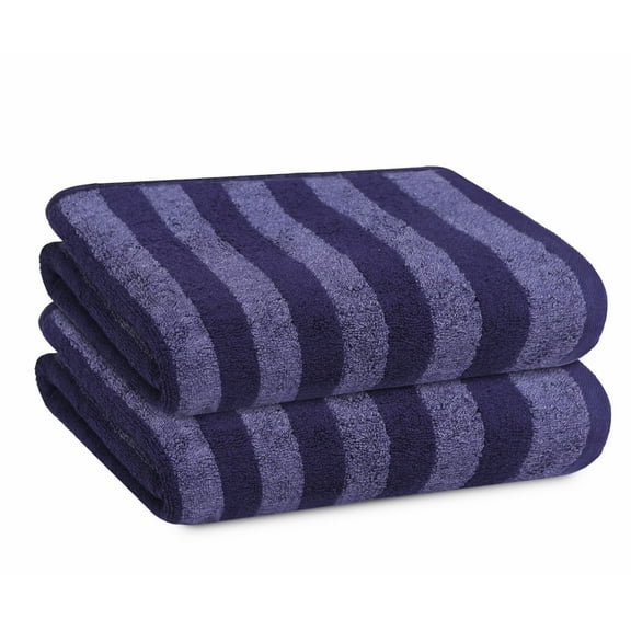 PREMIUS 2 Pack Stripes 100% Cotton Yarn Dyed Hand Towel, Navy-Blue, 16x28 Inches
