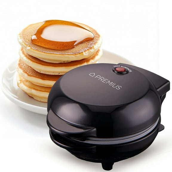 PREMIUS Ceramic Non-Stick Mini Snack Flat Griddle Maker, Black, 4 Inch Mold