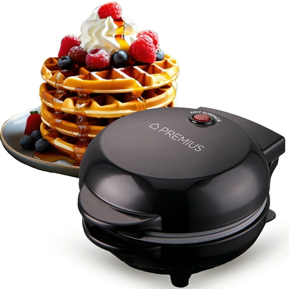 PREMIUS Ceramic Non-Stick Mini Snack Waffle Maker, Black, 4 Inch Mold