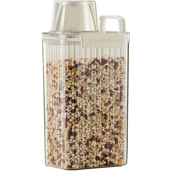 PREMIUS Plastic Food Storage Container with Measuring Cup, Clear-Natural, 60.86 Ounces