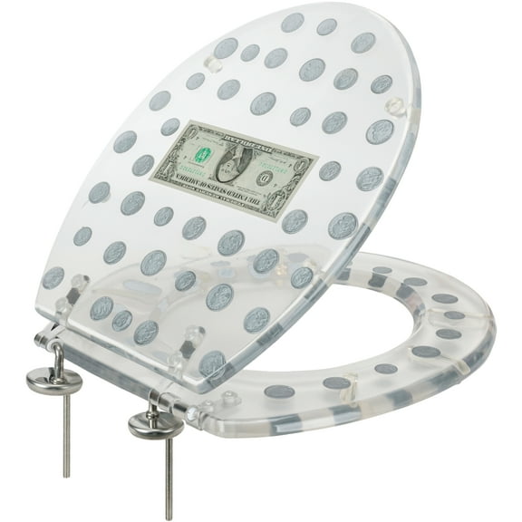 PREMIUS Polyresin Dollar Bill & Coins Money Toilet Seat, Clear, Standard Round, 17 Inches