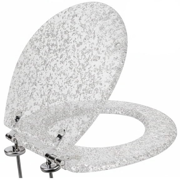 PREMIUS Polyresin Silver Leaf Toilet Seat, Clear, Standard Round, 17 Inches
