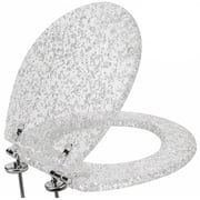 PREMIUS Polyresin Silver Leaf Toilet Seat, Clear, Standard Round, 17 Inches
