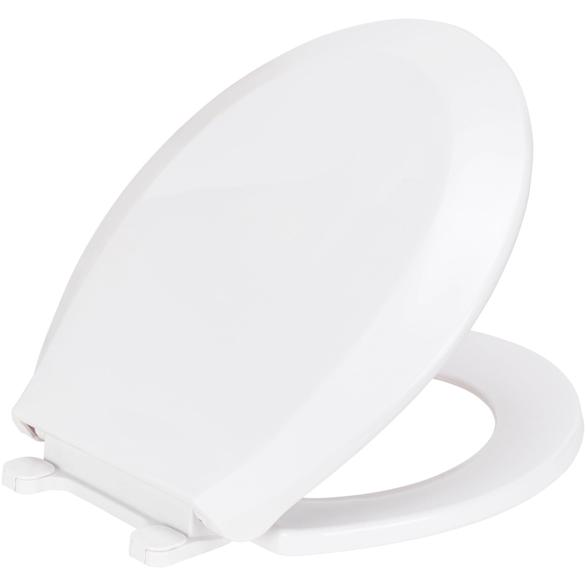 White Beveled Plastic Slow Close Round Toilet Seat, 17 Inches
