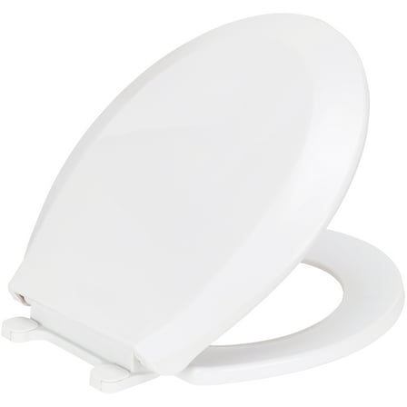 PREMIUS Slow Close Beveled Plastic Toilet Seat, White, Standard Round, 17 Inches