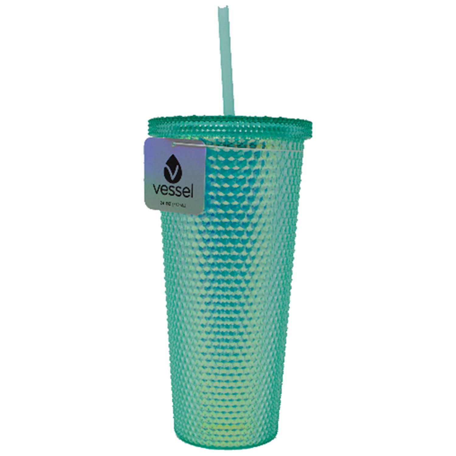 PREMIUS Studded Iridescent Tumbler With Lid and Straw, Frosted Green