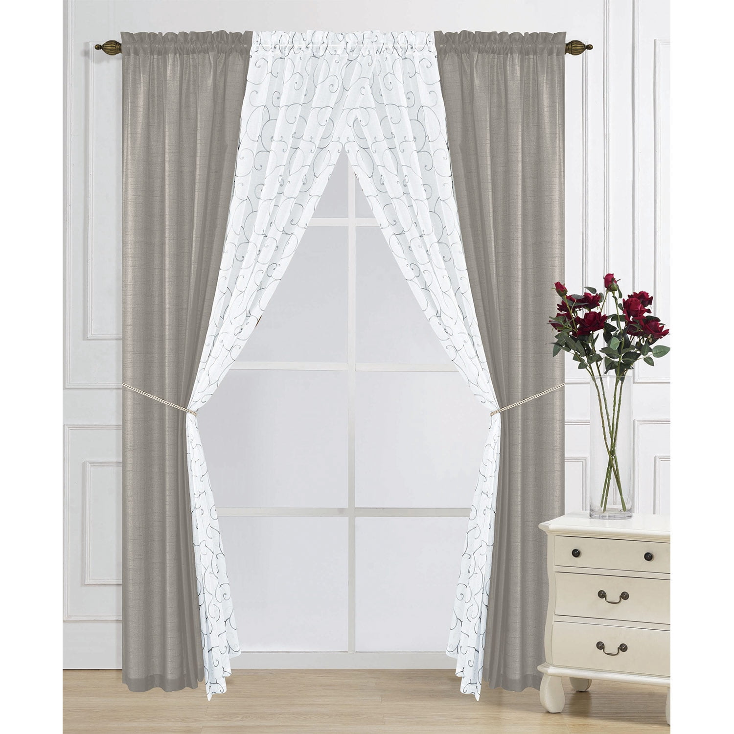 PREMIUS Tokat 6 Piece Rod Pocket Window Panel Set, Gray-White - Walmart.com