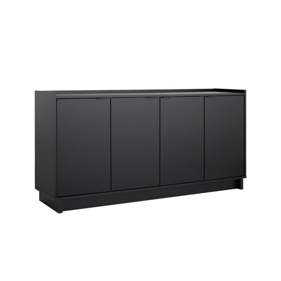 PREPAC RTA STORAGE & FURNITURE Prepac Simply Adjustable Shelves Modern 4 Door Console Table, Black