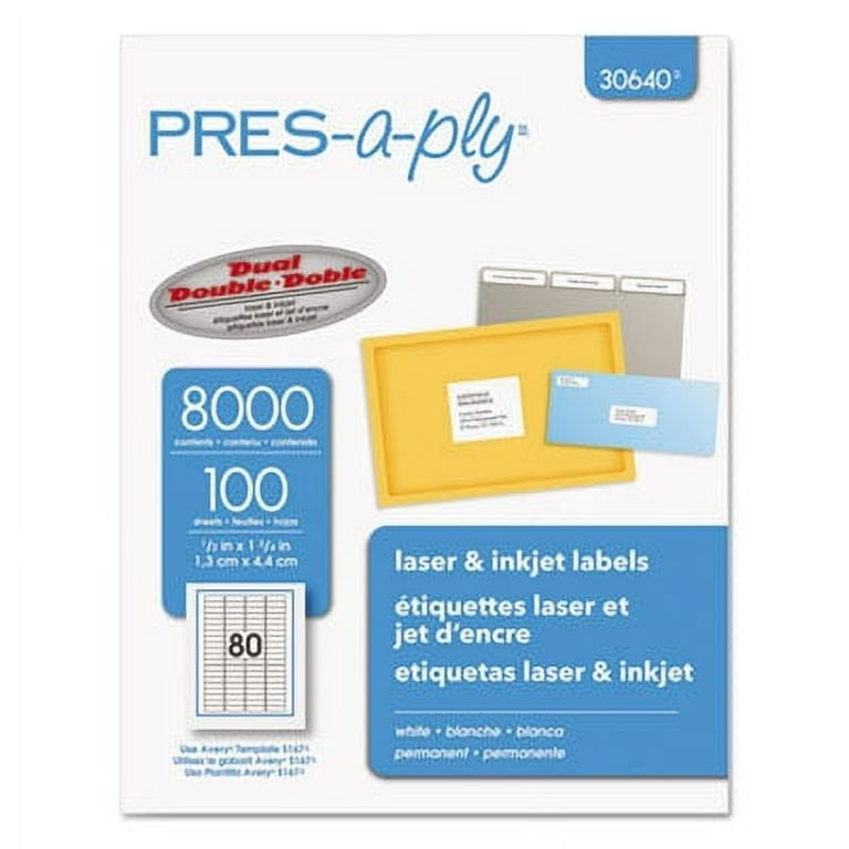 Labels, Inkjet/Laser Printers, 0.5 x 1.75, White, 80/Sheet, 100 Sheets/Pack Labels, Inkjet/Laser Printers, 0.5 x 1.75, White, 80/Sheet, 100 Sheets/Pack