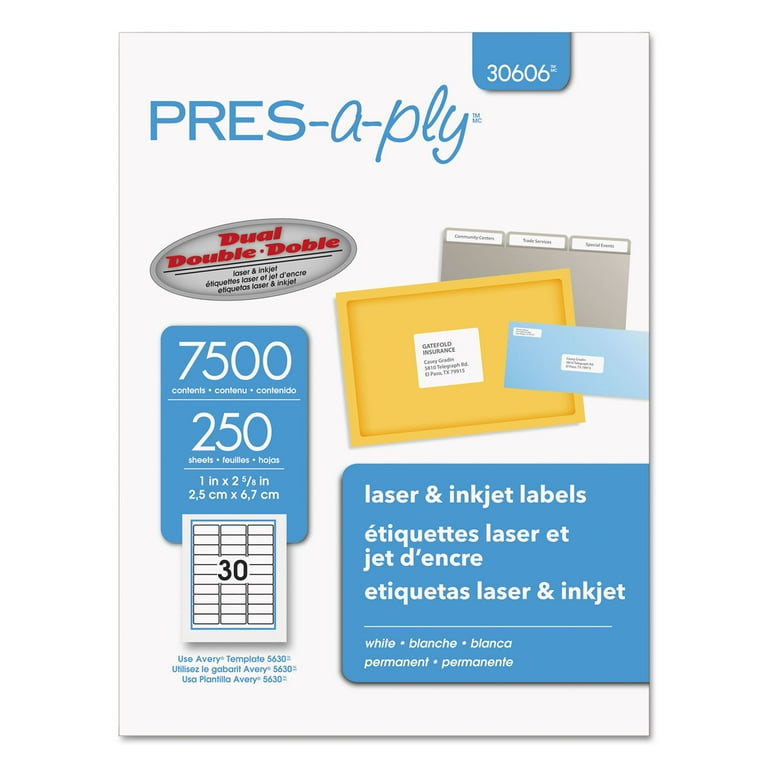 Labels, Laser Printers, 1 x 2.63, White, 30/Sheet, 250 Sheets/Box Labels, Laser Printers, 1 x 2.63, White, 30/Sheet, 250 Sheets/Box