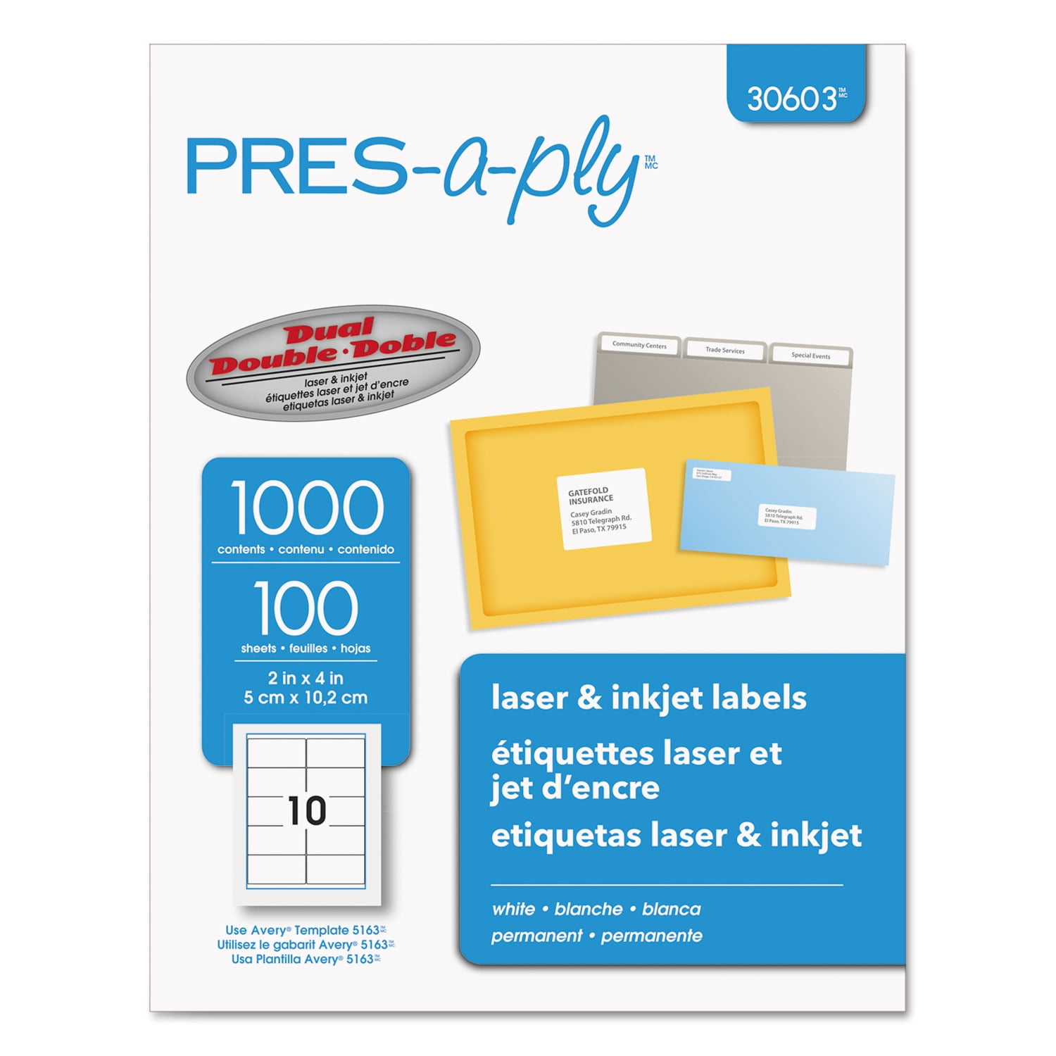 Labels, Laser Printers, 2 x 4, White, 10/Sheet, 100 Sheets/Box Labels, Laser Printers, 2 x 4, White, 10/Sheet, 100 Sheets/Box