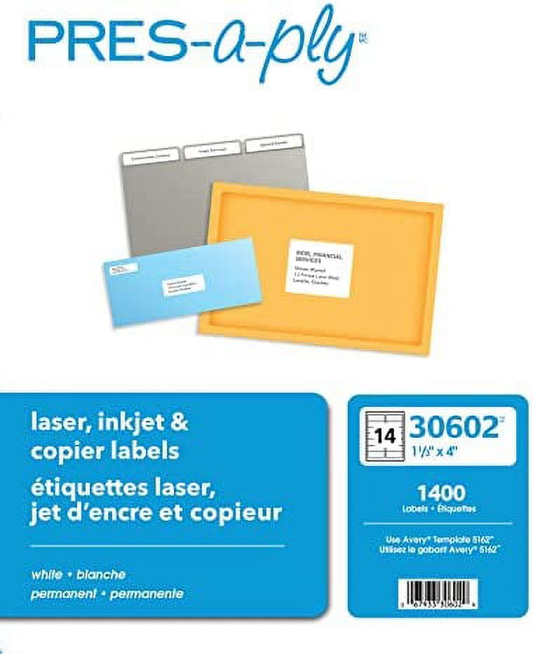 PRES-a-ply Laser Address Labels, 1.33 x 4 Inches, White, Box of 1400 (30602)