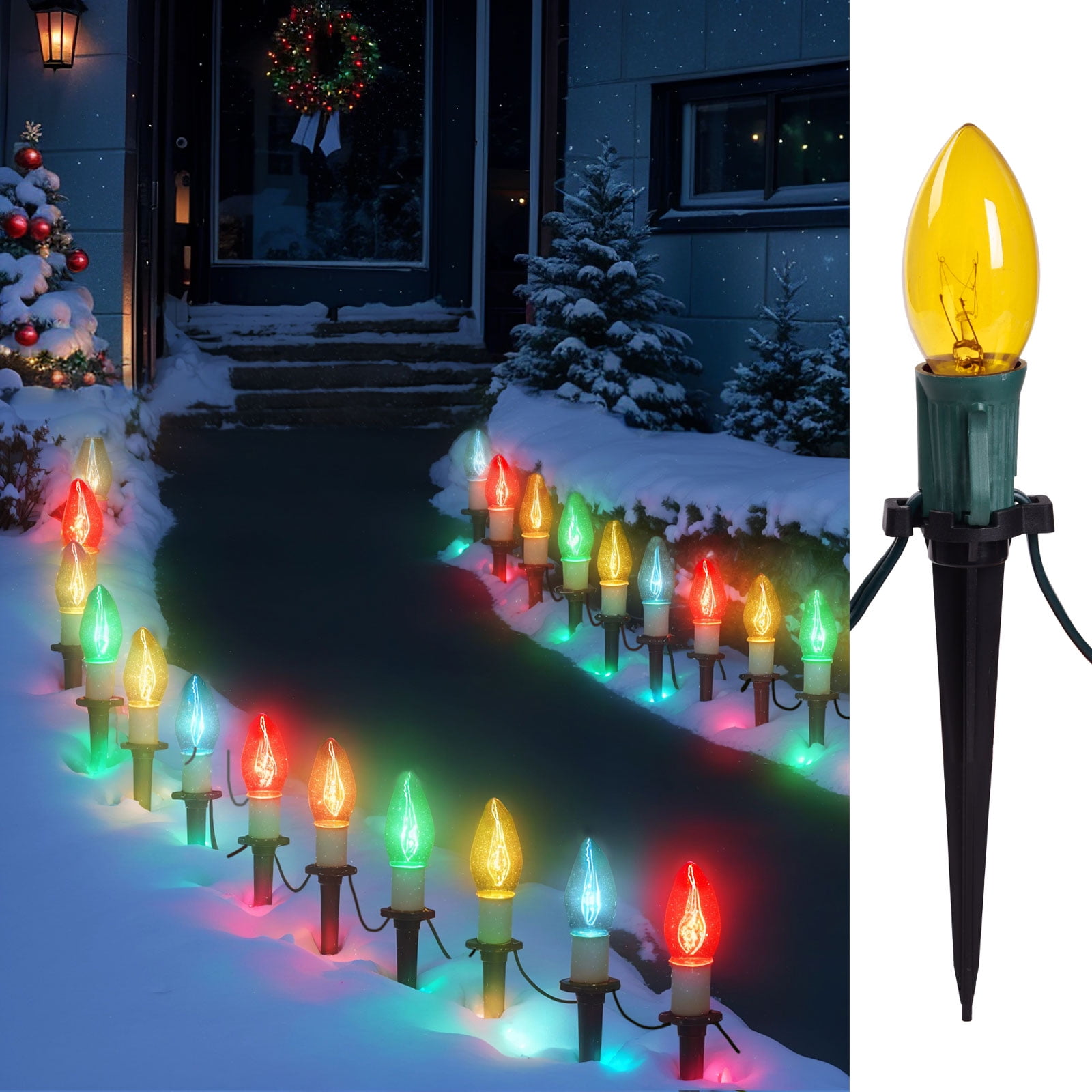 PRESENCE 24 Pcs, 30.75FT Multicolor Pathway Christmas Lights, C9 LED ...
