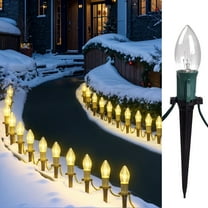 PRESENCE 24 Pcs White Pathway Christmas Lights, C9 LED Christmas Pathway Stake Lights Include 4 Spare Bulbs, Christmas Pathway Lights Outdoor Backyard Lawn Garden Decorations