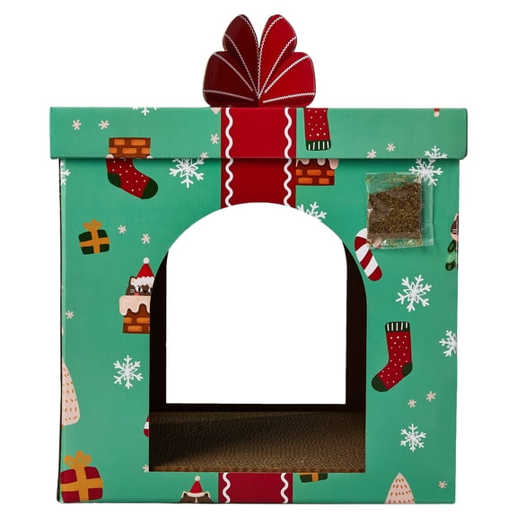 Vibrant Life Holiday Gift Box Cat Scratch House, Multicolor, 14.96" x 14.96" x 18.11"