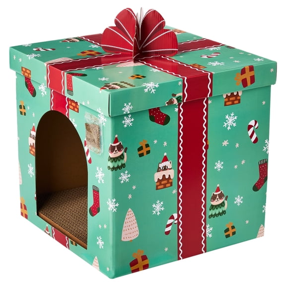 Vibrant Life Holiday Gift Box Cat Scratch House, Multicolor, 14.96" x 14.96" x 18.11"