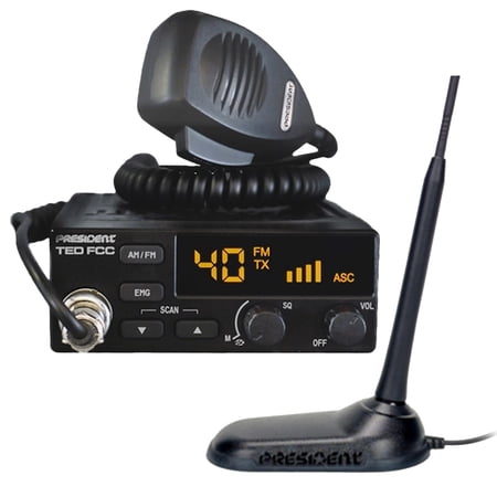 PRESIDENT CB Radio Starter Kit with TED FCC 40-Channel 12-Volt AM/FM CB Radio and Virginia-Fixed Magnet-Mount Antenna