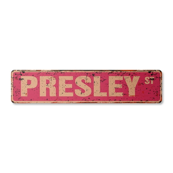 PRESLEY Vintage Aluminum Street Sign Childrens Name Room Metal Sign rustic metal tin | Indoor/Outdoor | 24" Wide