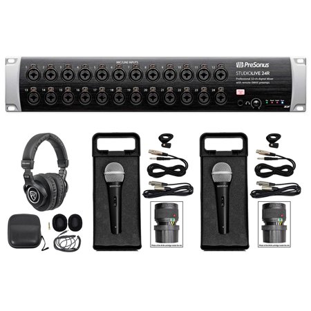 PRESONUS Studiolive 24R 24-Ch Digital Rack Mount Mixer+Headphones+2) Mics+Cables