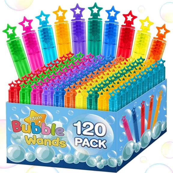 PRESS AND GO 120 Pcs Mini Bubble Wands in 6 Colors, Themed Birthday, Christmas, New Year, Valentine, Carnival