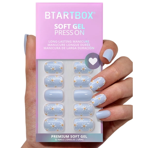 BTArtbox Press On Nails -Porch Sky, Extra Short Square, 2-Week Wear, Easy-to-Apply, 32 Count All-in-One Kit