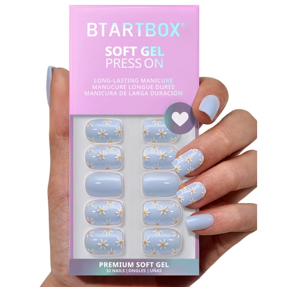 BTArtbox Press On Nails -Porch Sky, Short Square, 2-Week Wear, Easy-to-Apply, 32 Count All-in-One Kit