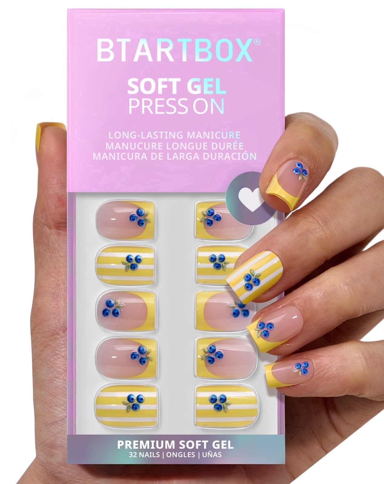 BTArtbox Press On Nails - Dotted Overalls,  Short Square, 2-Week Wear, Easy-to-Apply, 32 Count All-in-One Kit