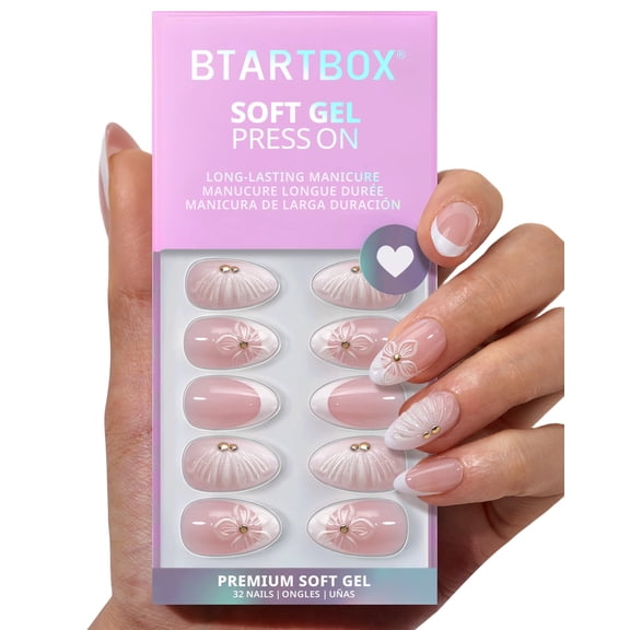 BTArtbox Press On Nails - Dew-Kissed Bud, Short Almond, 2-Week Wear, Easy-to-Apply, 32 Count All-in-One Kit