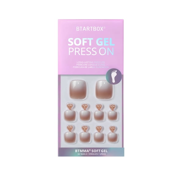 BTArtbox Press On Toenails - Baby Boomer Nude, Square, 2-Week Wear, Easy-to-Apply, 30 Count All-in-One Kit