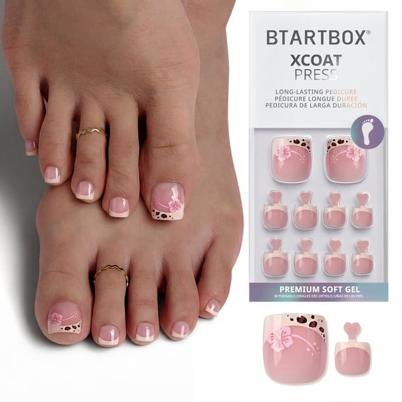 Btartbox Press On Toenails - Wild Bloomery, Square, Lamp-Curable,4-Week Wear, Easy-to-Apply, 30 Count All-in-One Kit