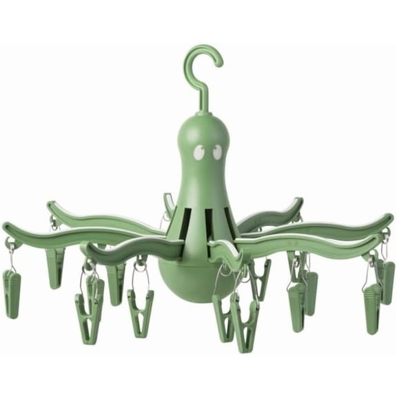 PRESSA 8-Claw Octopus Hanging Dryer 16 Clothes pegs, Easy to fold and Place -Turquoise (1, Green)