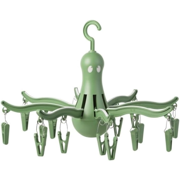 PRESSA 8-Claw Octopus Hanging Dryer 16 Clothes pegs, Easy to fold and Place -Turquoise (1, Green)
