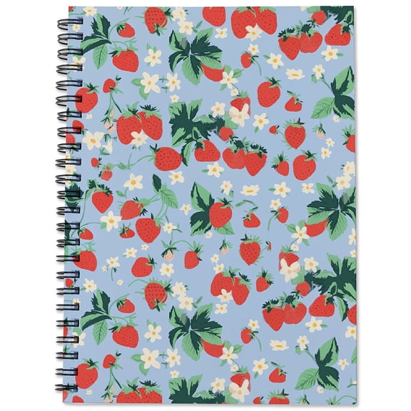 PRESSINART Spiral Notebook Strawberry Cute Spiral Journal 6 x 8 Inch Strawberry Floral Blue 80 Pages A5 College Ruled Notebook