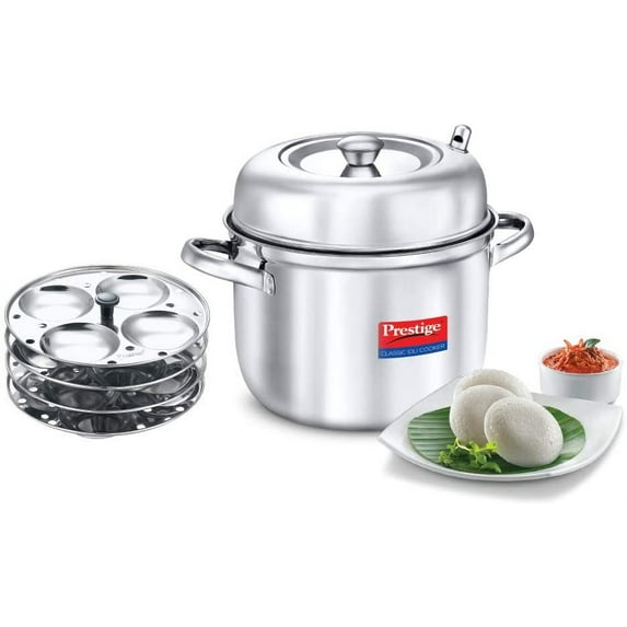 PRESTIGE Stainless Steel Classic 4 Plate Idli Cooker, Medium, Silver