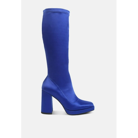 PRESTO Blue Stretchable Satin Long Boot
