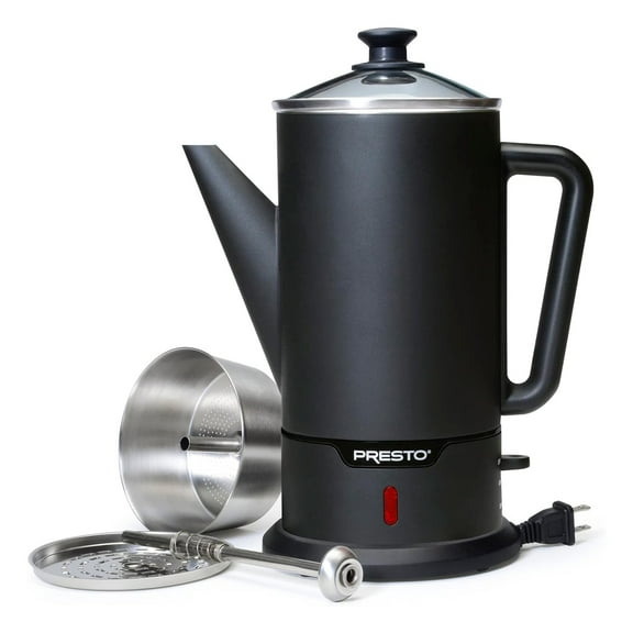 Presto 02815 Cordless Coffee Maker, Stainless Steel Percolator, Easy Pour Spout, Black
