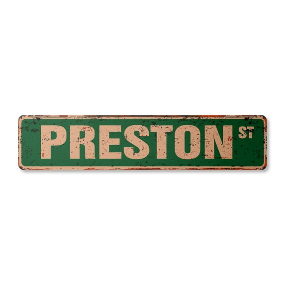 PRESTON Vintage Aluminum Street Sign Childrens Name Room Metal Sign rustic metal tin | Indoor/Outdoor |  30" Wide
