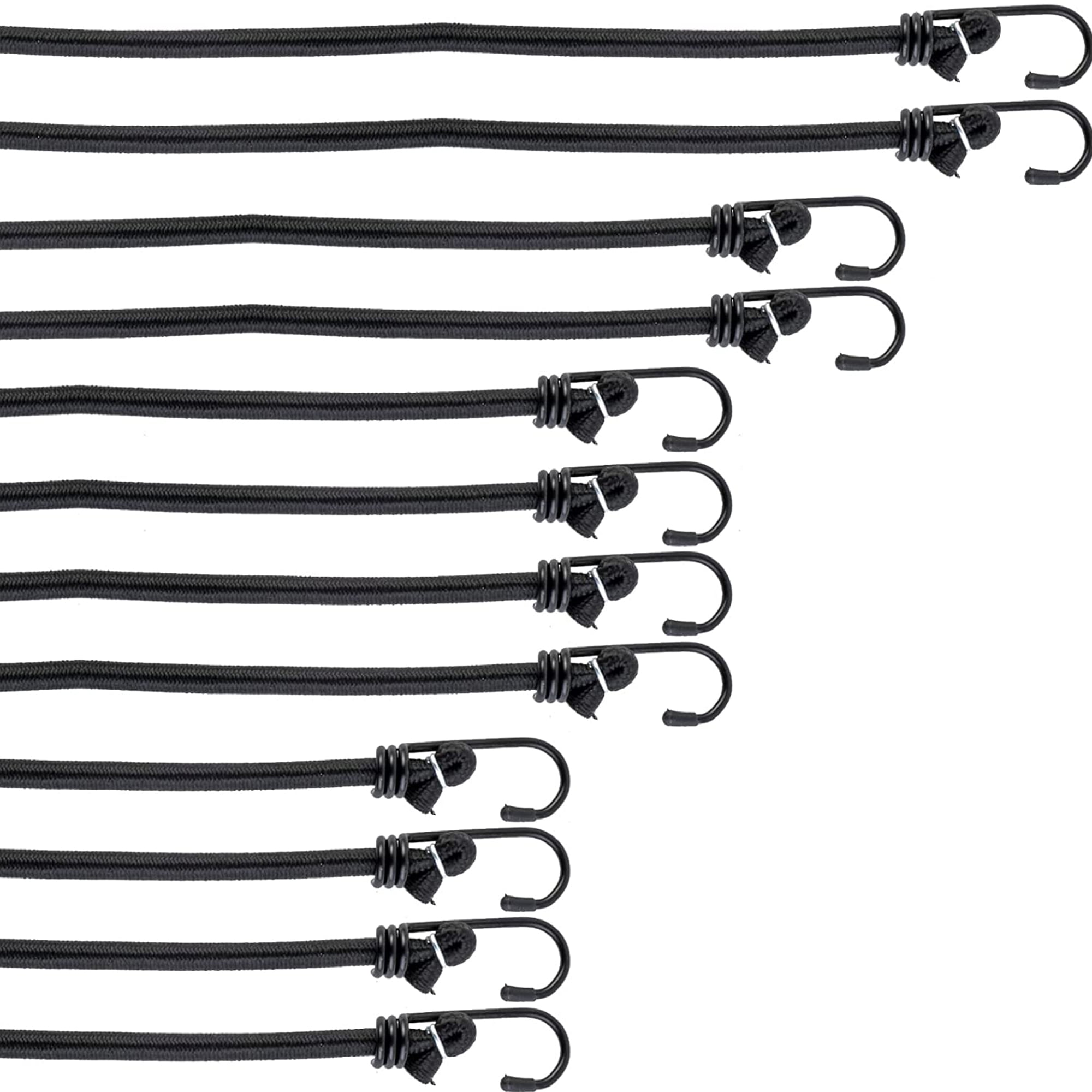 PRETEX Heavy Duty Bungee Cords Elastic Rope Straps with Hooks, Black 12 Pack