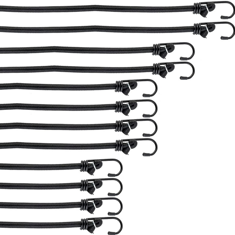 Pretex Heavy Duty Bungee Cords Elastic Rope Straps with Hooks, Black 12 Pack, Size: 38cm,46cm,59cm,88cm