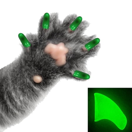 PRETTY CLAWS 40 Piece Soft Nail Caps For Cat Paws - ALIEN GLOW IN THE DARK - Kitten