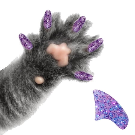 PRETTY CLAWS 40 Piece Soft Nail Caps For Cat Paws - AMETHYST PURPLE GLITTER - Large