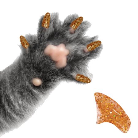 PRETTY CLAWS 40 Piece Soft Nail Caps For Cat Paws - TREASURE GOLD GLITTER - Small