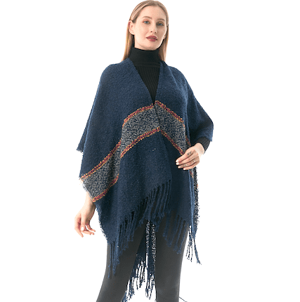 PRETTY PERSUASIONS, Cordova Ruana Navy sleeveless outer garment hangs ...