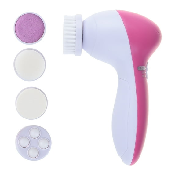 PRETTY SEE 5in1 Facial Cleansing Brush & Massager with 5 Brush Heads for Deep Cleansing, Exfoliating, Removing Blackhead & Massaging, Face & Body, Classic Rosy