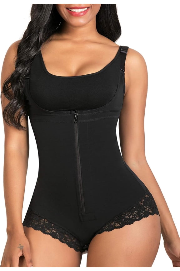 PRETTY Shapewear for Women Tummy Control Fajas Colombianas Body Shaper Zipper Open Bust Bodysuit