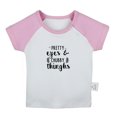 thumbnail image 1 of PRETTY eyes CHUBBY thinghs Funny T shirt For Baby, Newborn Babies T-shirts, Infant Tops, 0-24M Kids Graphic Tees Clothing (Short Pink Raglan T-shirt, 0-6 Months), 1 of 4